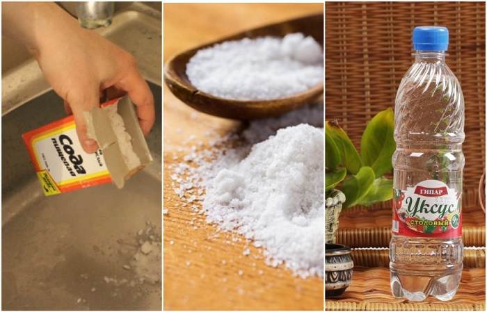 Соль усиливает эффект от соды и уксуса