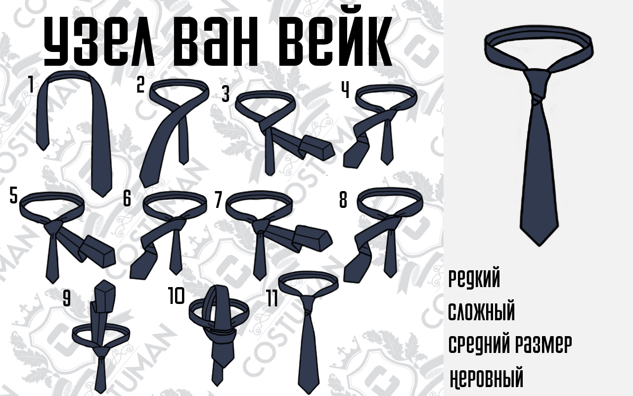 Схема узла для галстука "Ван Вейк"